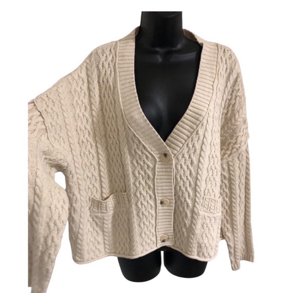 Jessica Simpson cream cable knit chunky grandpa style cardigan size medium new